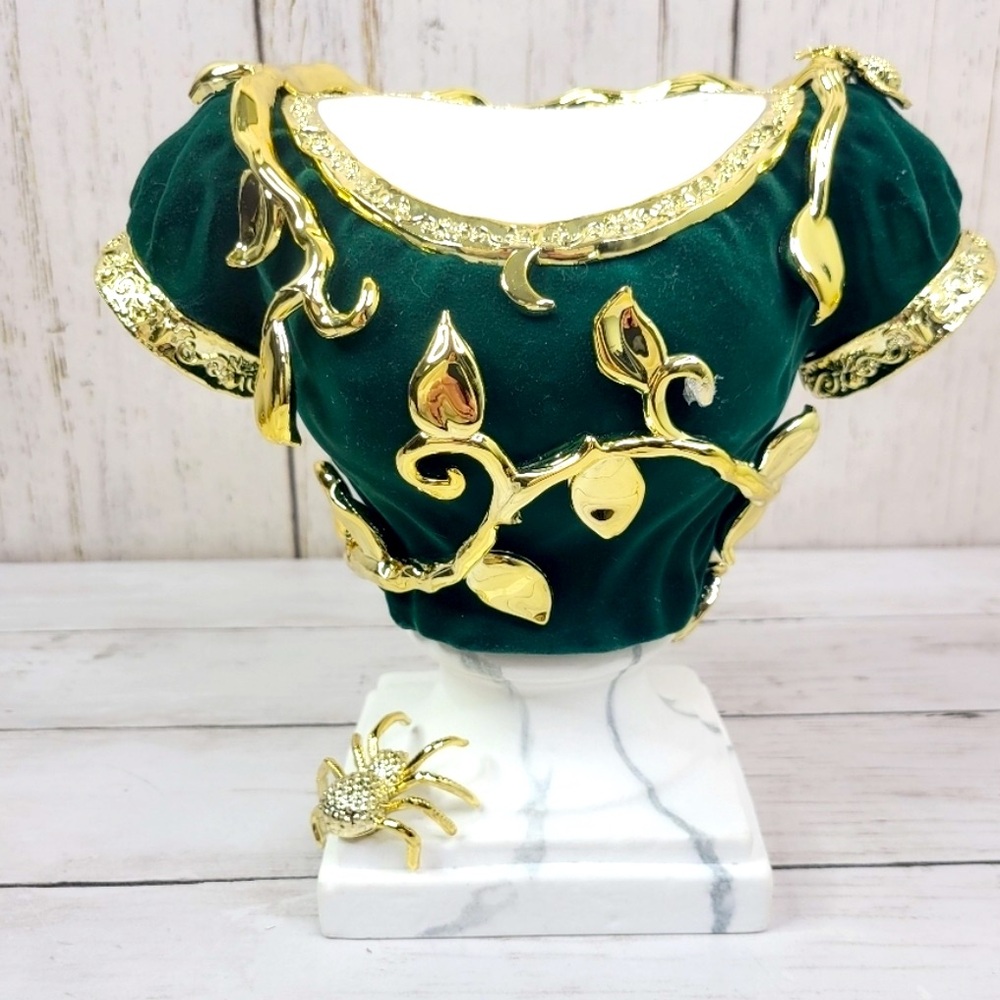 BBW headless bust Halloween candle holder dark green velvet velour resin marble